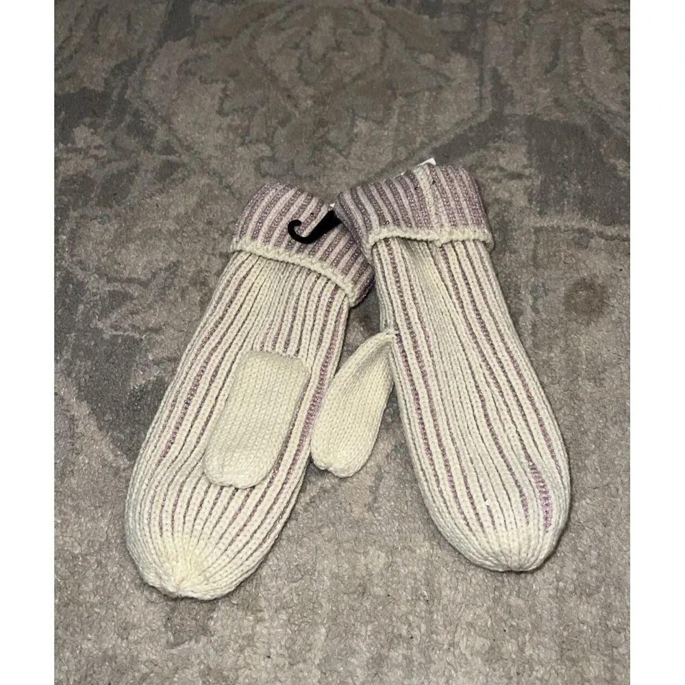 New Women's Francesca's Stripedlur Mittens Ivory Pink‎ Warm One Size